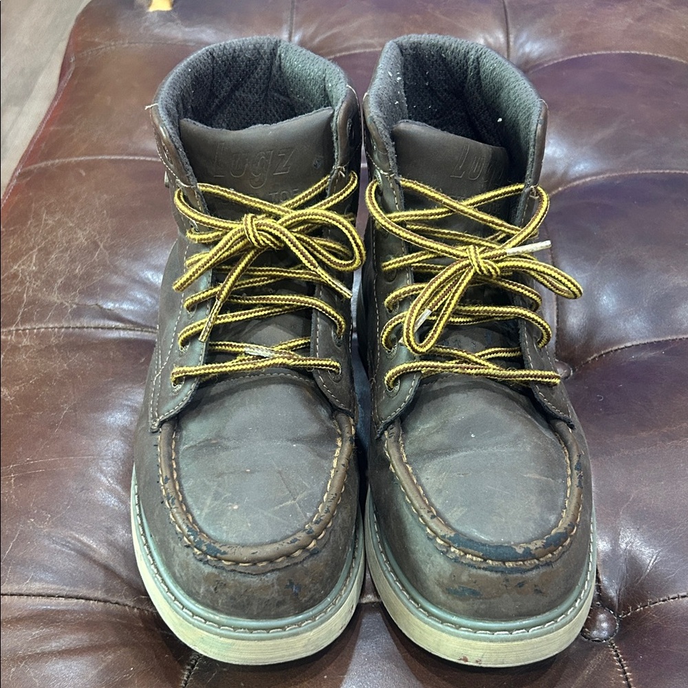 Lugz Brown Leather Moc Toe Boots with Yellow Contrast Laces